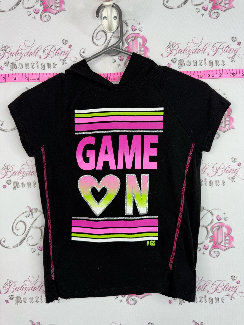RMLA GAME ON Black Girls' Hoodie Tee - Neon Pink & Lime